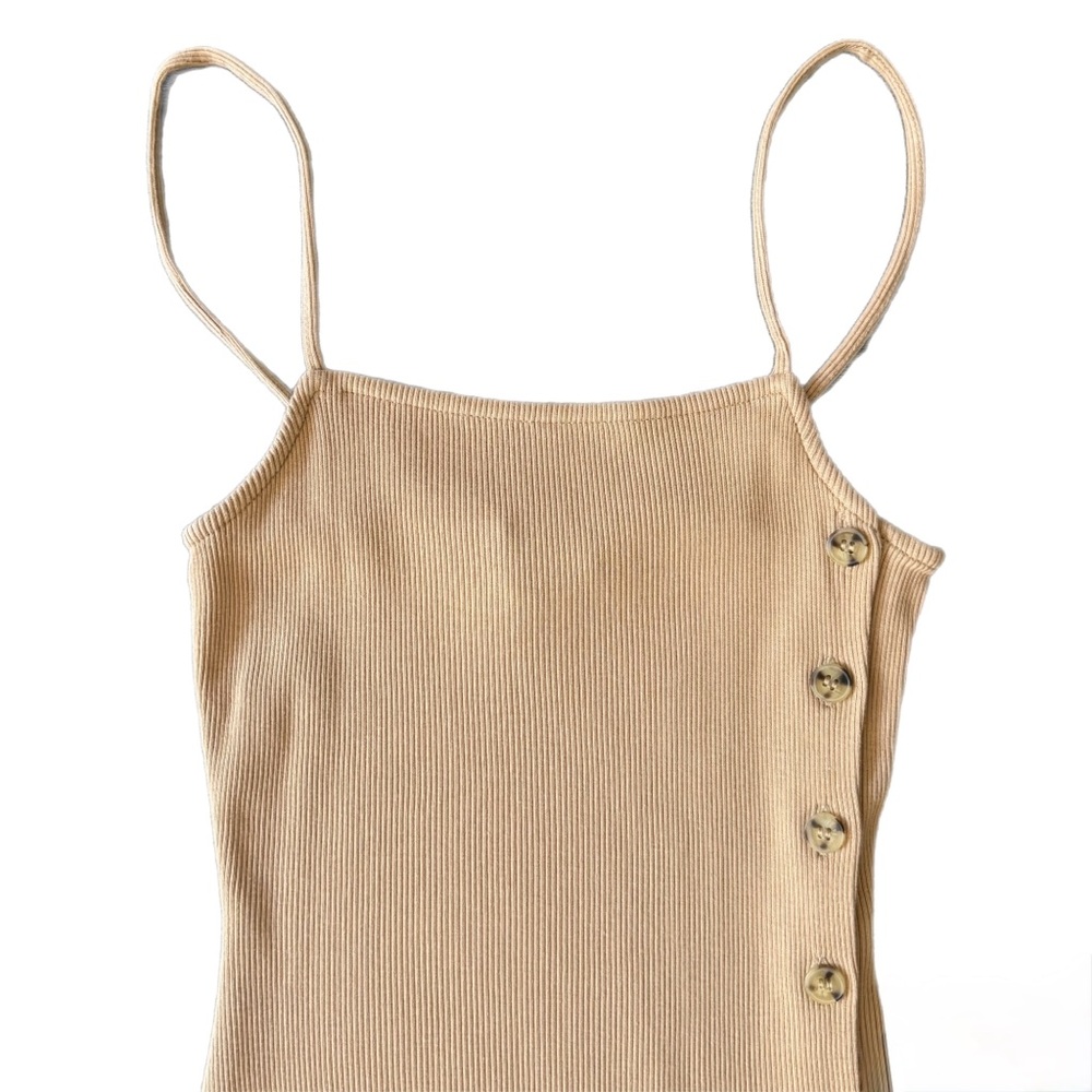 French Connection Tan Midi Dress with Button Detail - Picture 3 of 6